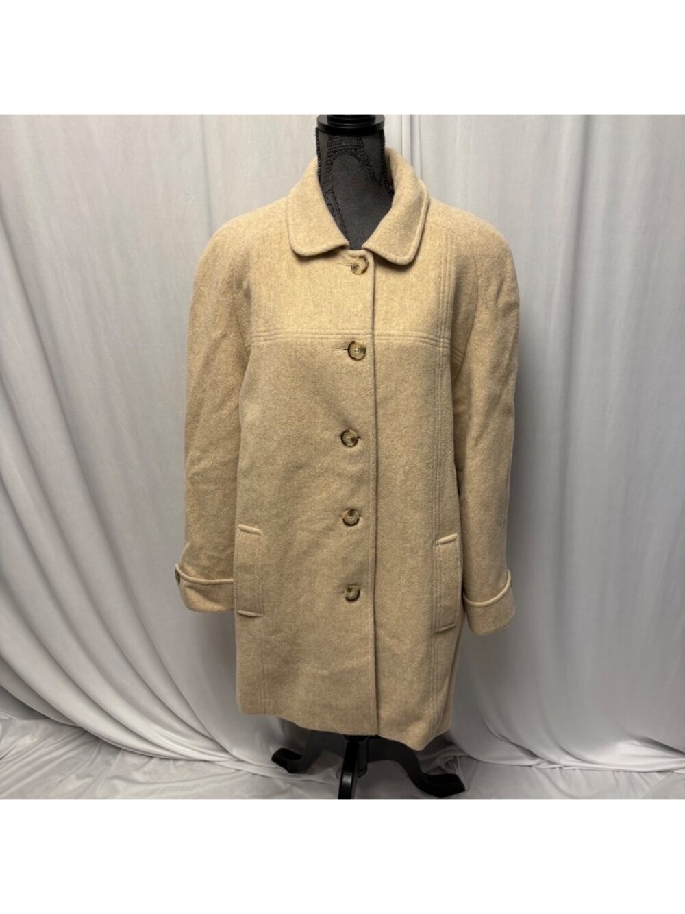 Bromley Collection Womens Wool Blend Coat Sz 16 Oatmeal Neutral Button-Up Lined